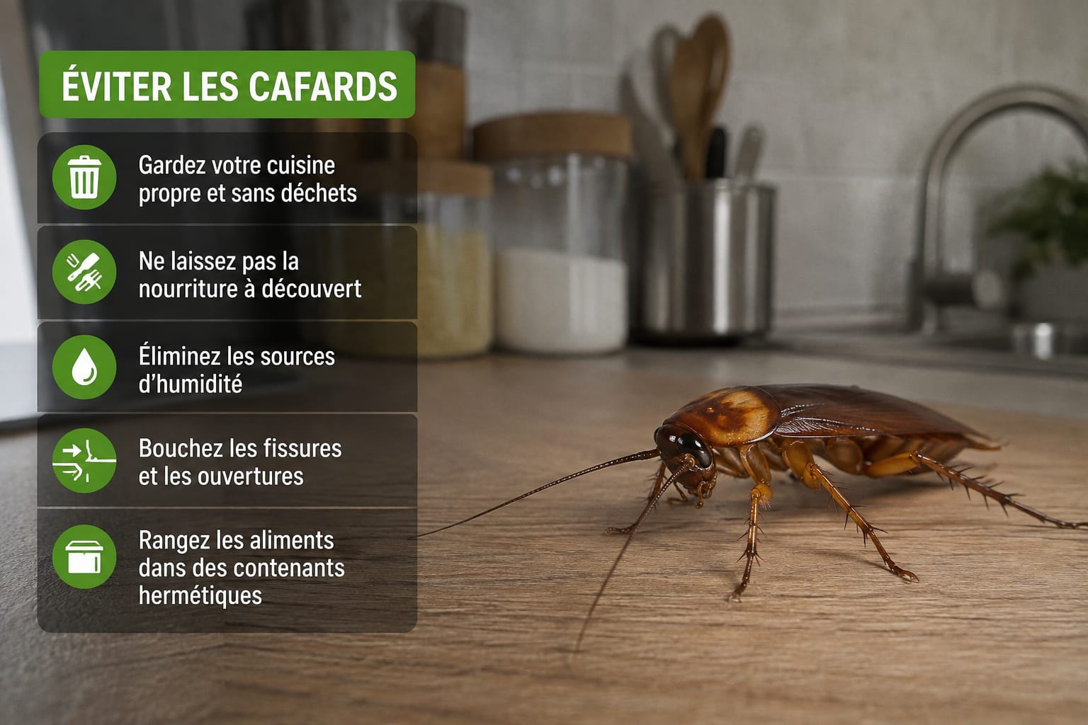 Technicien Hygiène4D appliquant un gel insecticide anti-cafards dans une cuisine en Tunisie